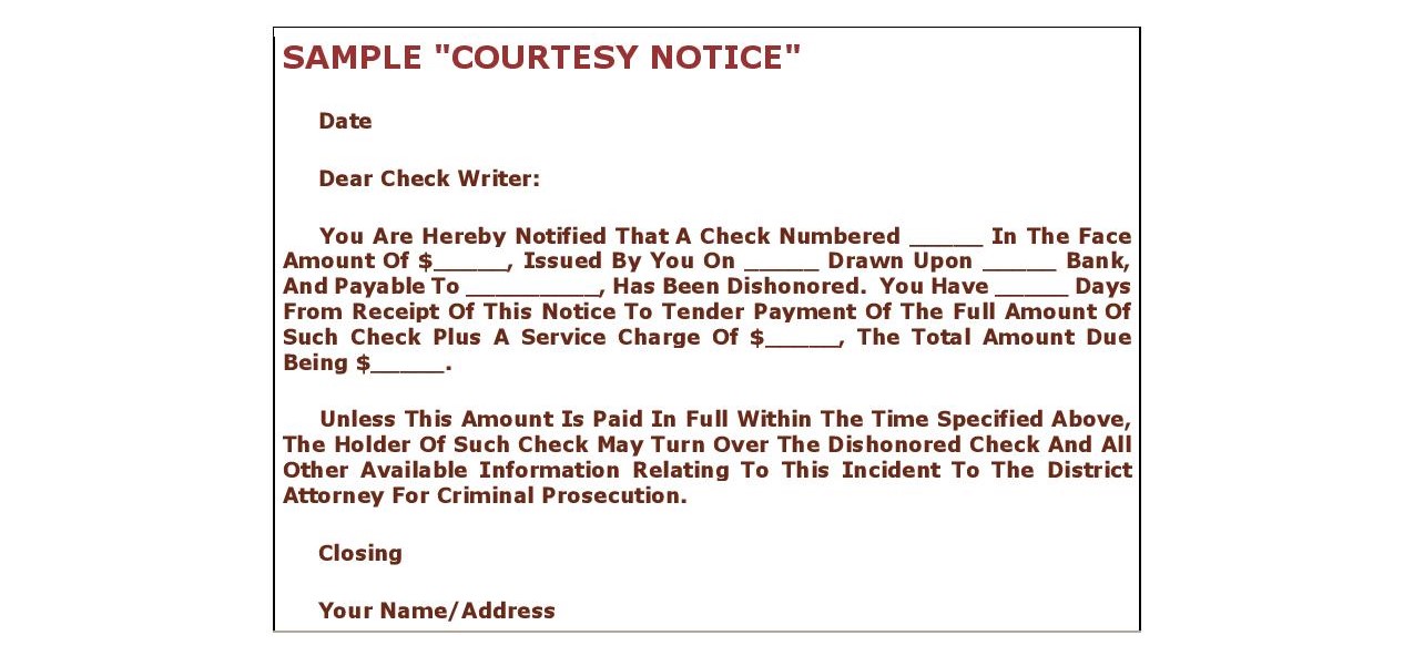 Sample check fraud notice