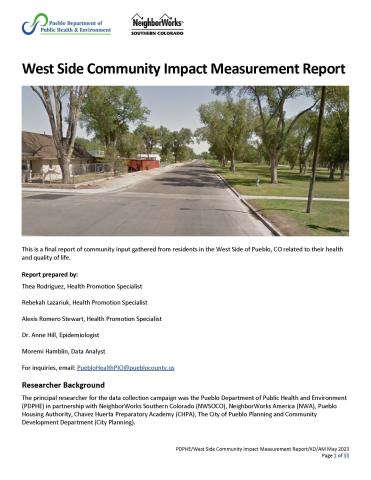 Cover page of West Side Community Impact Measurement Report 