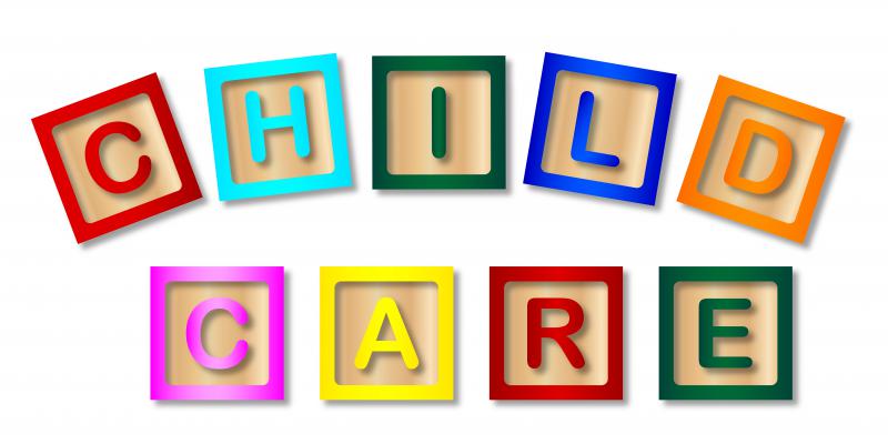 Child Care written in children's letter blocks