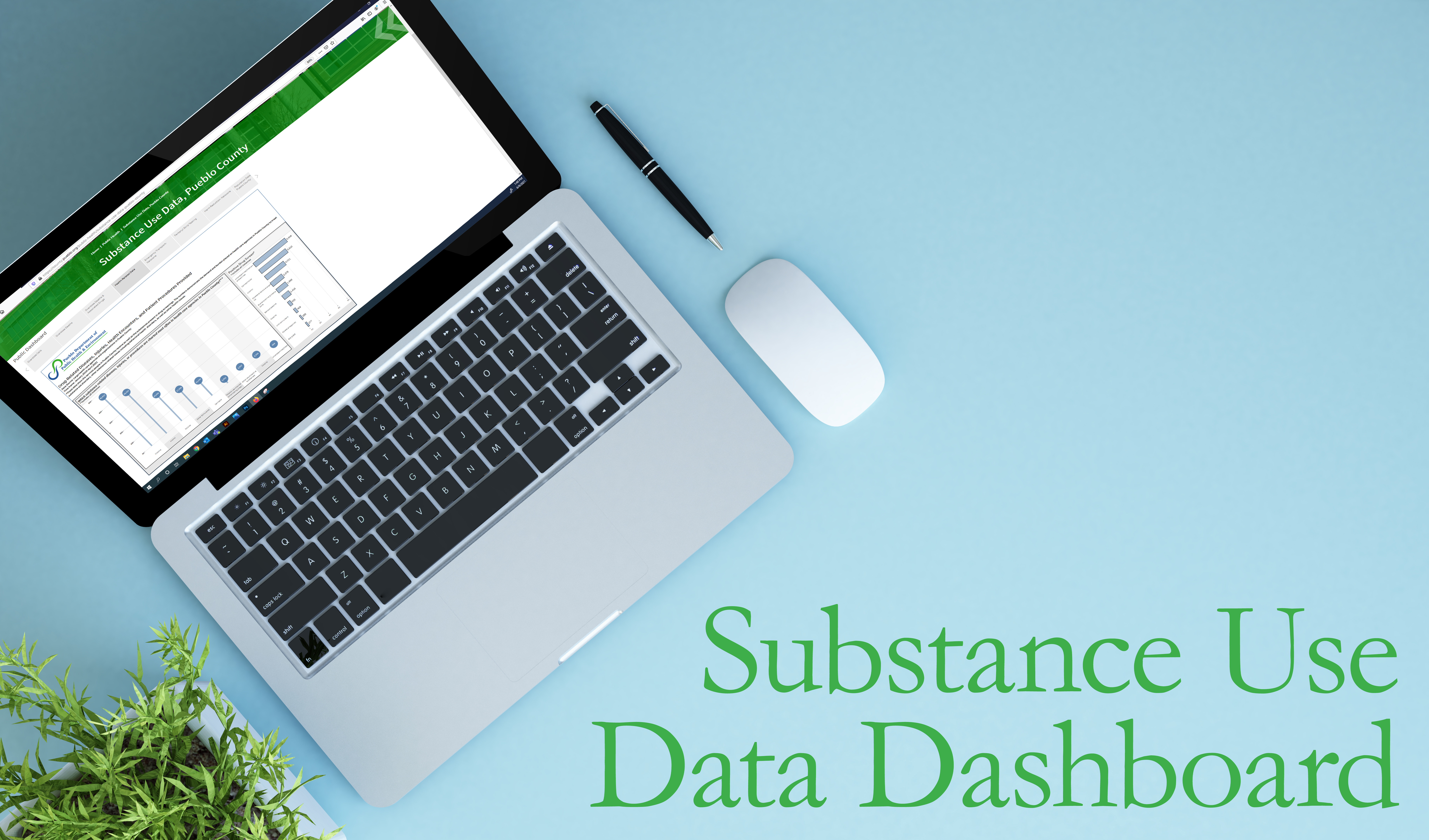 Laptop displaying substance use data dashboard.