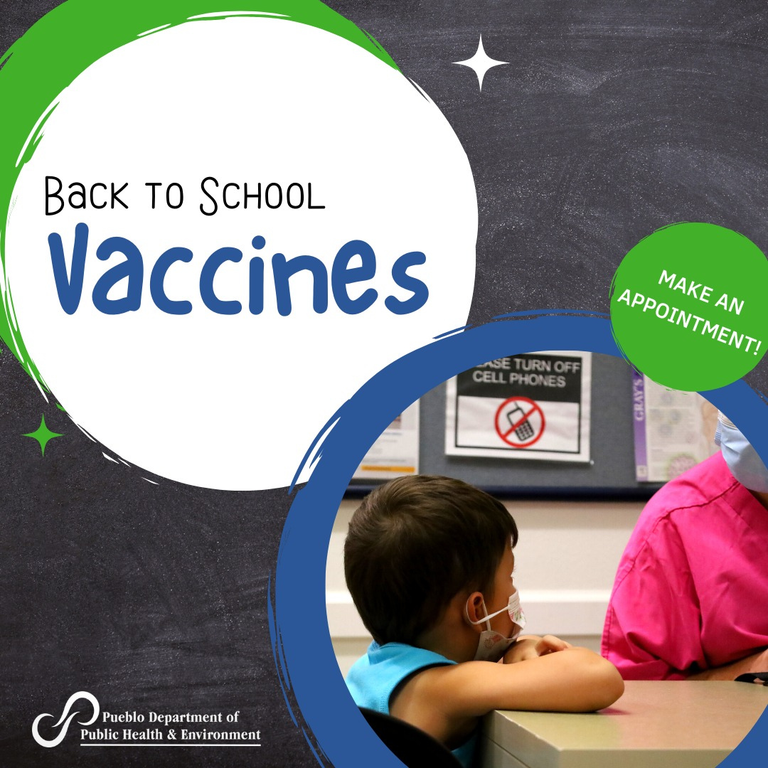 A child sitting with a nurse. Back to School Vaccines - Make an appointment.