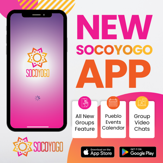 A cellpgone showing the new SoCoYoGo App on the screen