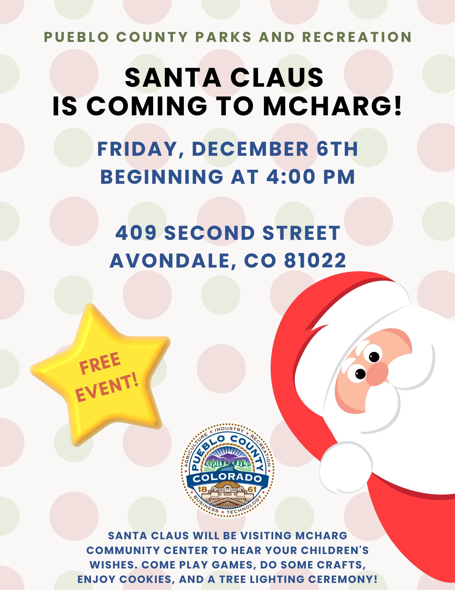 Cookies with Santa at McHarg Community Center flyer
