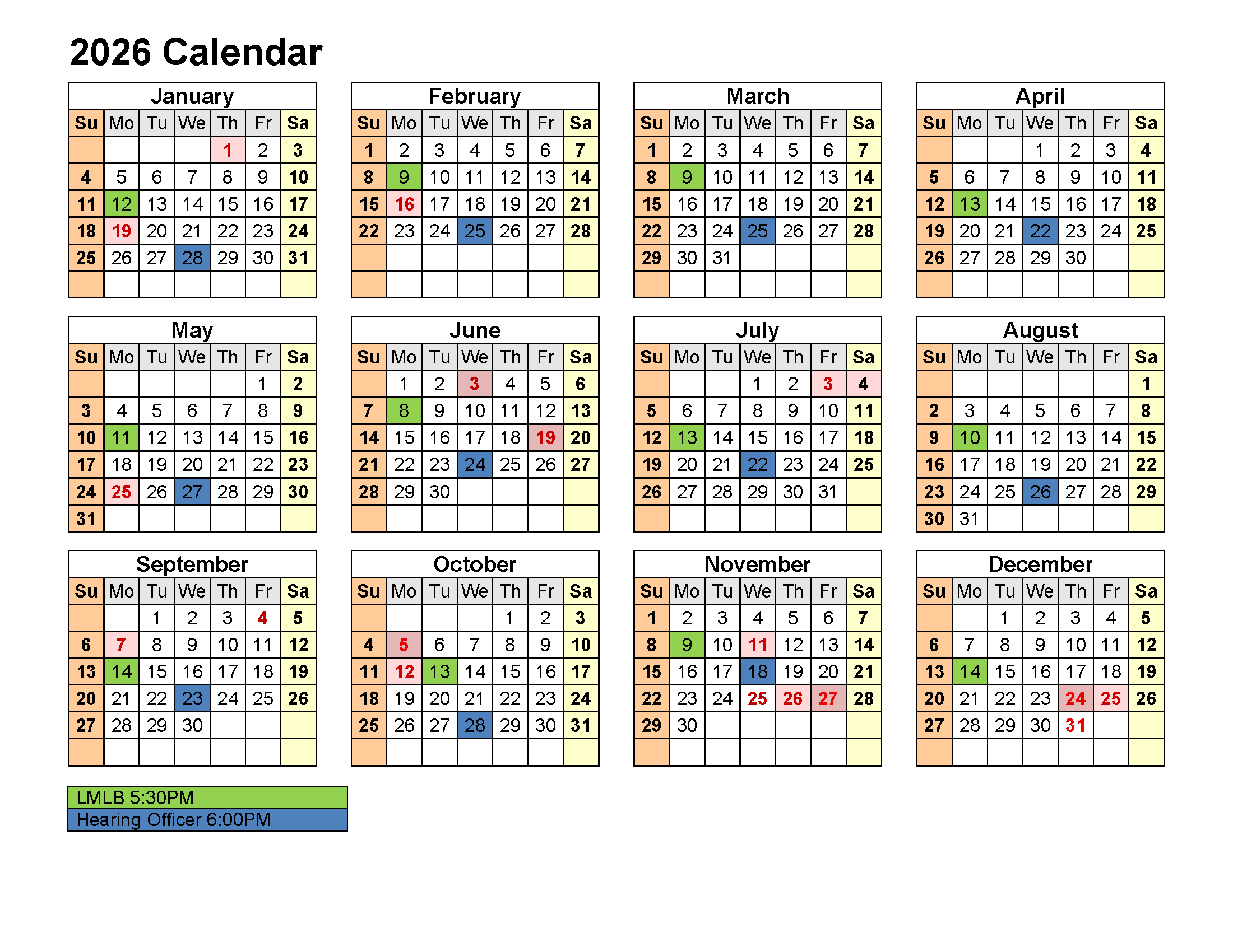 LMLB HO 2026 Calendar