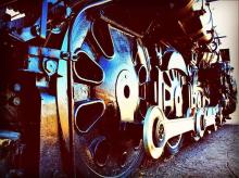 close-up of train wheels