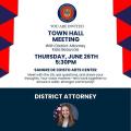 Flyer for an upcoming town hall meeting. See below for complete text of the image.